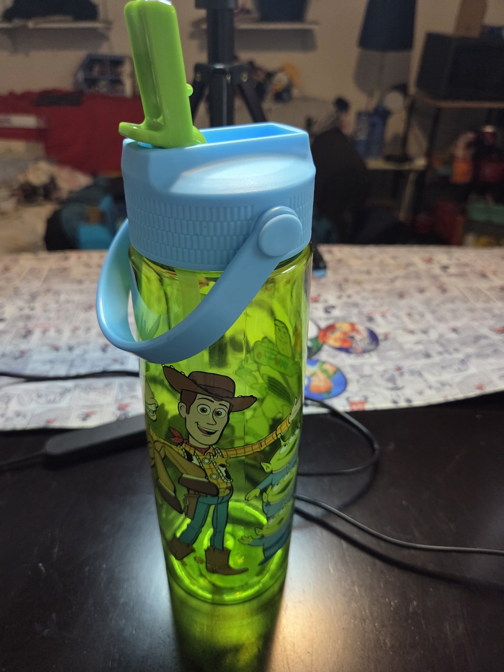 Disney Toy Story Water Bottle with Blue Lid and Handle